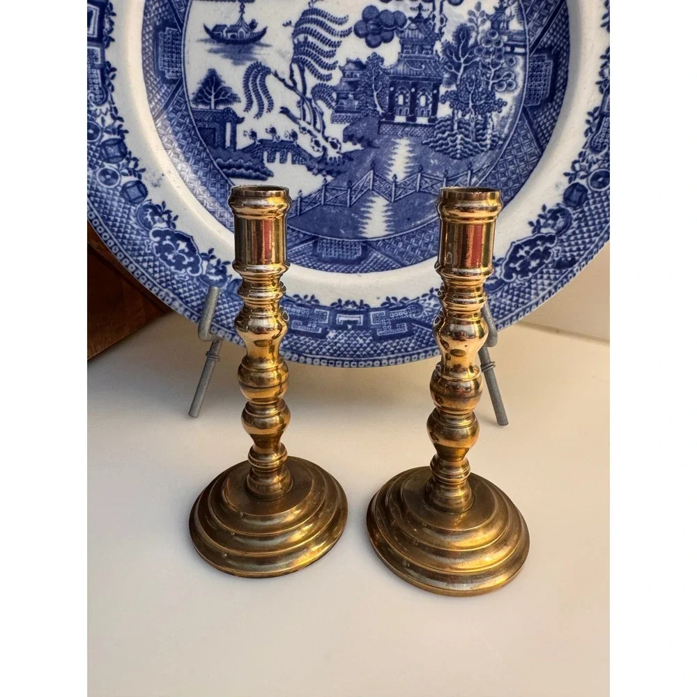 Vintage Brass Candlestick Holders Pair Modular Threaded Taper Candle Sticks 6.5